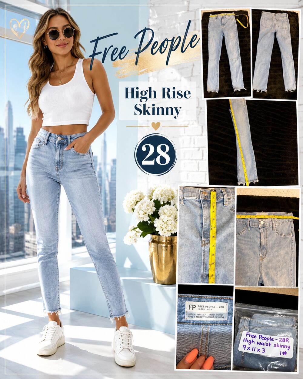 Free People High Rise Skinny Jeans 28 Light Wash Raw Hem Stretch Denim